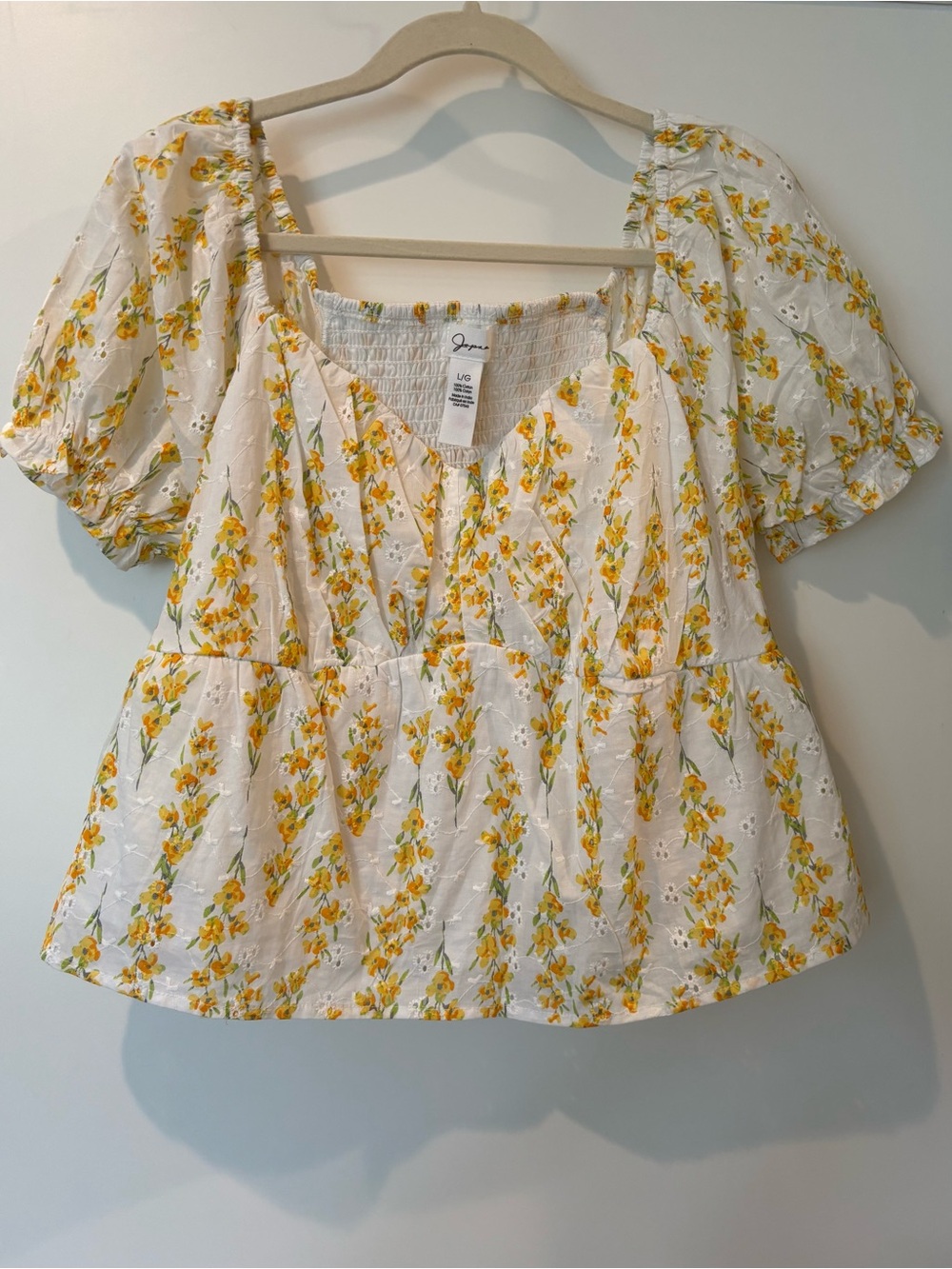 Japna cotton eyelet floral cropped blouse size L new without tags!